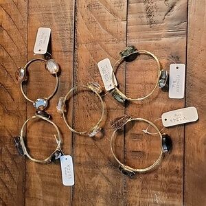Artisan Glass Rhinestone Gold-tone Bangle Bracelet Set of Five